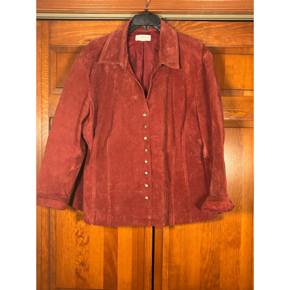 CJ Banks Genuine Suede Leather Jacket Red Burgundy Plus Size 2X/3X Snap Front - Picture 1 of 9